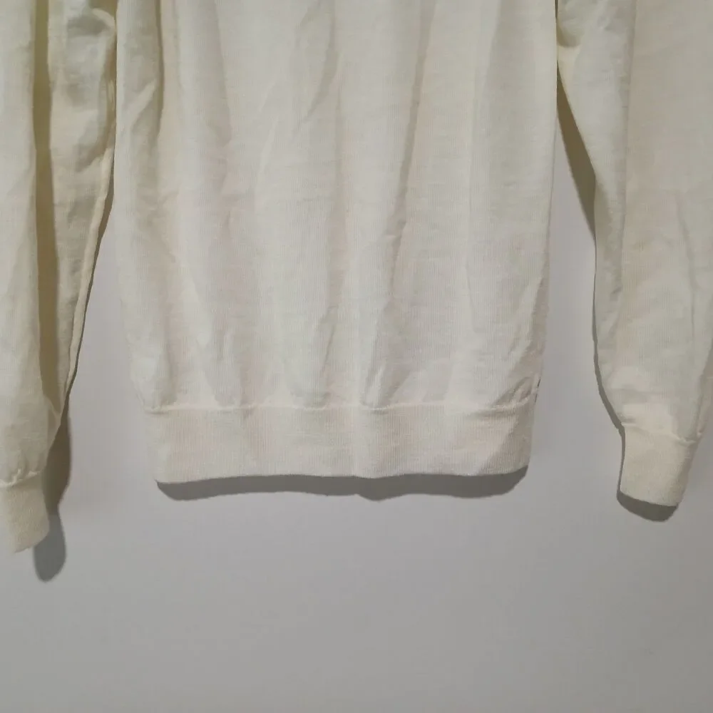 Kier & J Long Sleeve Pullover Knit Sweater 100% Wool Thin Delicate Classic Cream